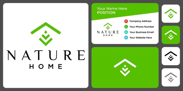 Дизайн логотипа дома природы с шаблоном визитной карточки.