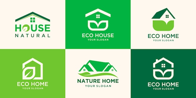 Il logo della casa della natura ha combinato la foglia con il colore verde, può essere utilizzato come simboli della tua azienda.