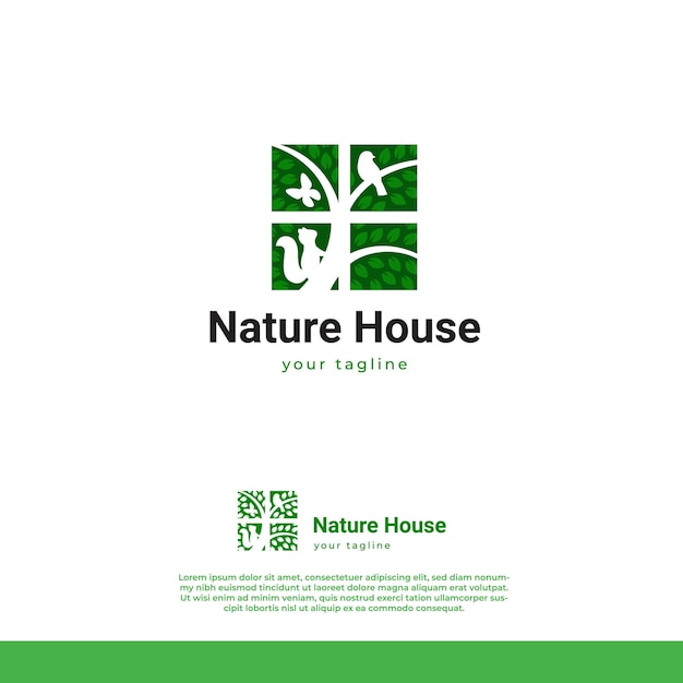 Modello di logo della casa della natura logo della casa dell'habitat della natura