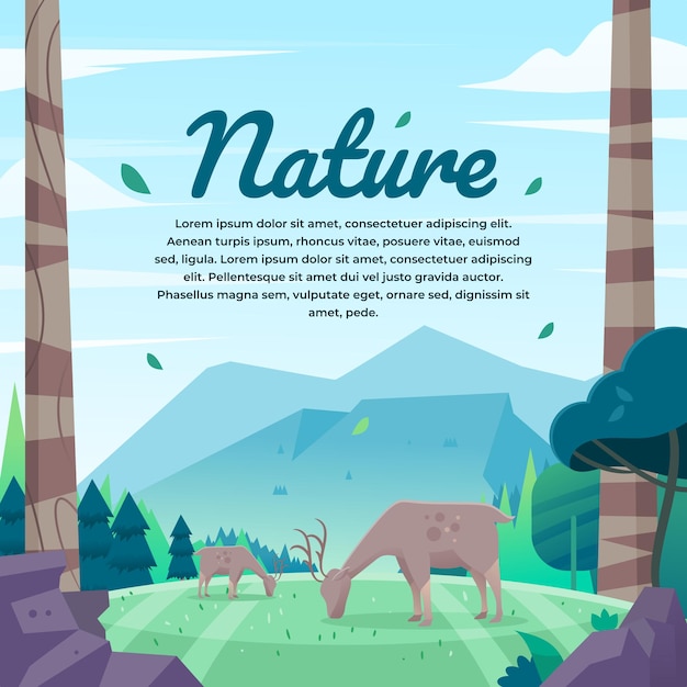 Fondo dell'illustrazione della natura con i cervi che mangiano