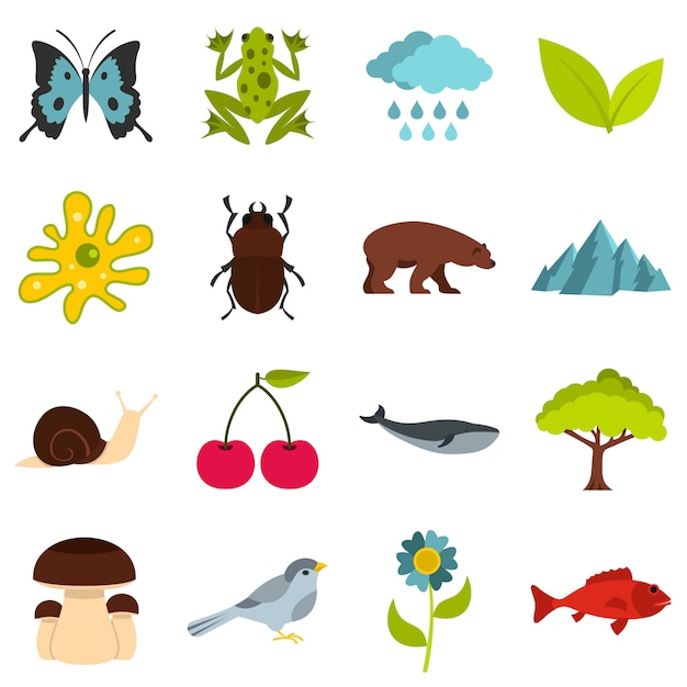 Nature items set flat icons