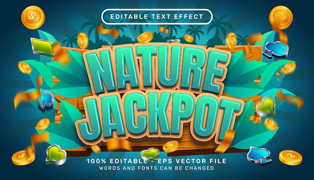 Jackpot natura effetto testo 3d ed effetto testo modificabile con elemento natura legno e foglia