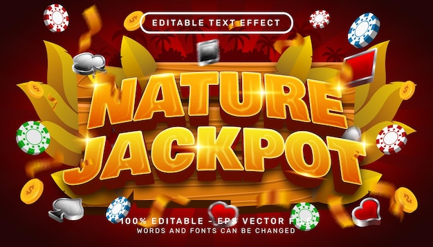 nature jackpot 3d text effect and editable text effect whit wood and leaf nature element