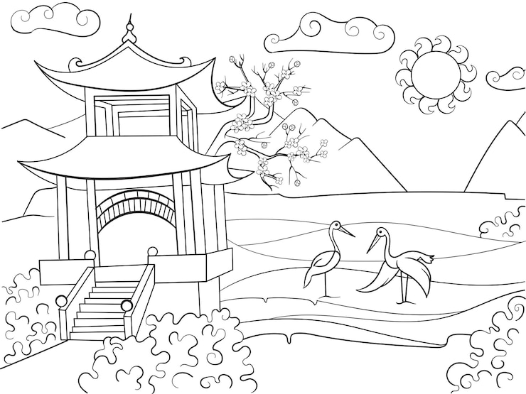 Vector nature of japan coloring book for children cartoon vector illustration