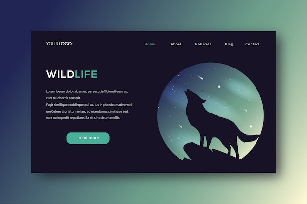 Nature landing page illustration with wolf howling theme