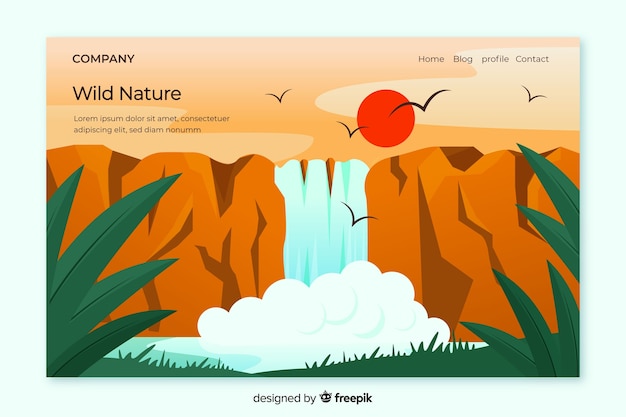 Vector nature landing page with landscape