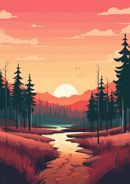 nature landscape cartoon colorful flat vector illustration