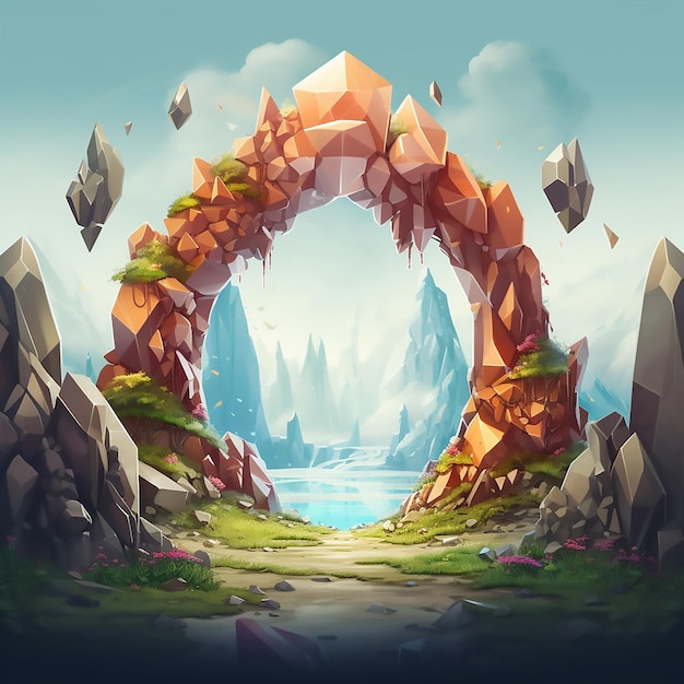 nature landscape illustration tree design cartoon art fantasy background cave forest mountain