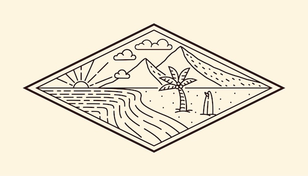 nature landscape line art vector template