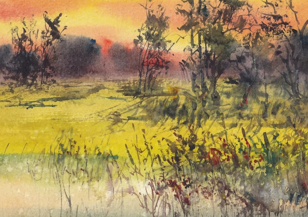 nature landscape painting by watercolor