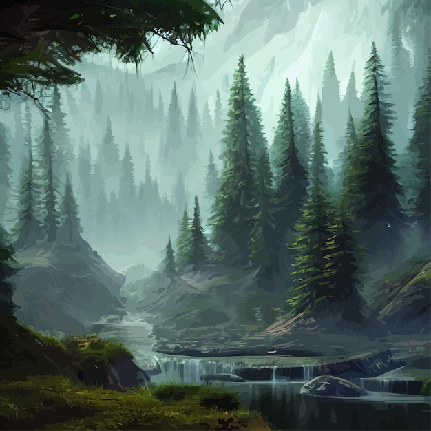 Natura e paesaggio illustrazione vettoriale alberi foreste montagne piante immagine per scheda di sfondo o