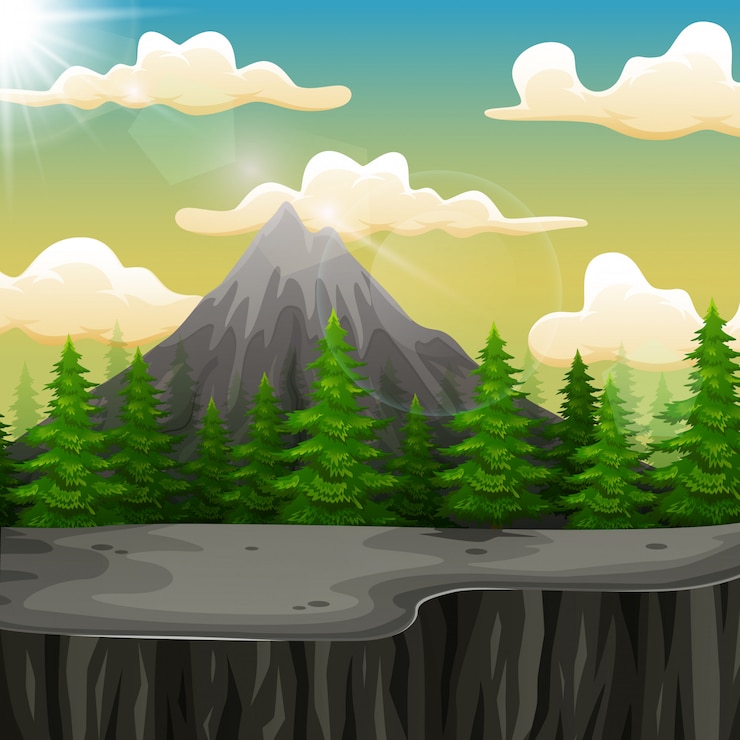 Vector nature landscape with mountain and the cliff