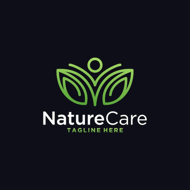 Nature leaf care line art logo design