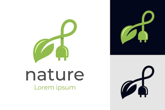 Nature leaf electric logo vector symbol elements design with green leaf and plug in icon concept for nature power electric logo template