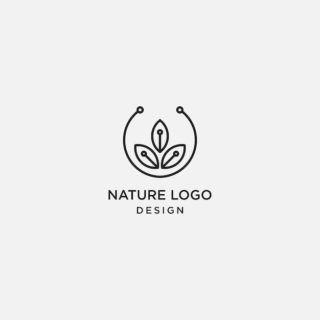 Modello di progettazione del logo della linea foglia naturale