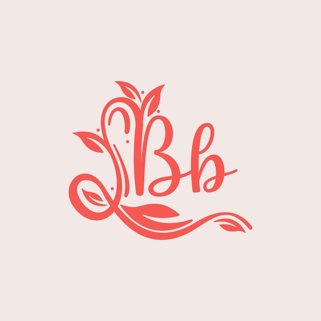 Nature Letter BB logo Orange vector logo design botanical floral leaf with initial letter logo icon