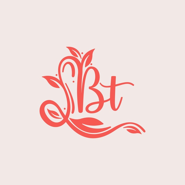 Nature letter bt logo orange vector logo design botanical floral leaf with initial letter logo icon