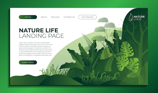 Vettore design della copertina web della pagina di destinazione della vita della natura