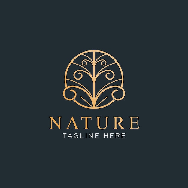 Nature logo abstract with elegant floral ornament in a circle