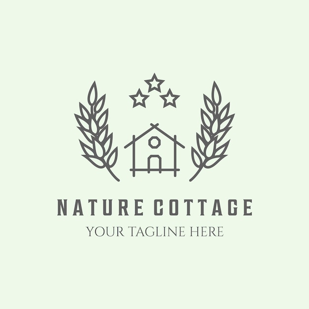 Natura logo cottage linea minimalista illustrazione arte grano