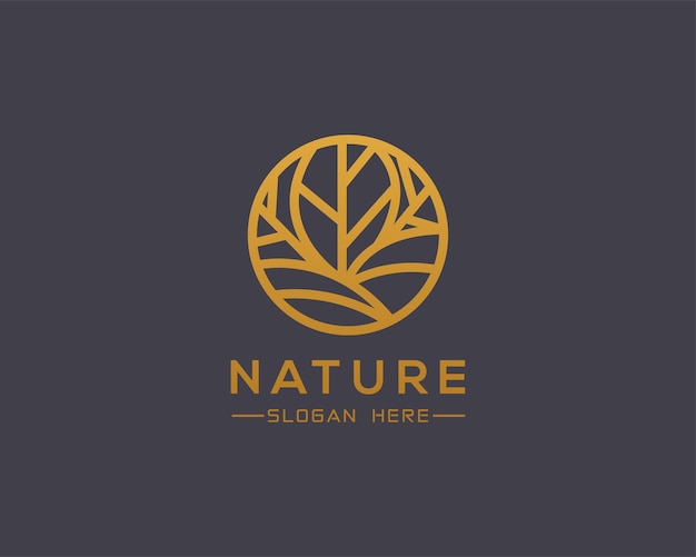 Vettore natura logo design emblema linea natura creativa