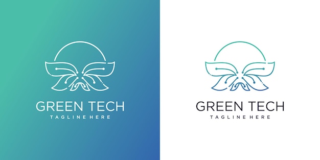 Nature logo design with modern technology style Premium Vector