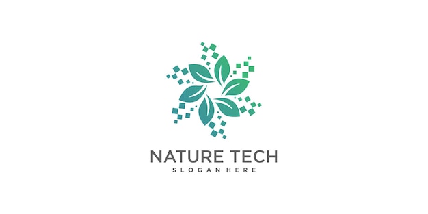 Nature logo design with modern technology style premium vector