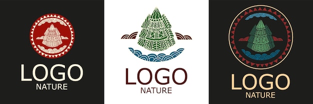 The nature logo ethnic style christmas trees and a river in a circle