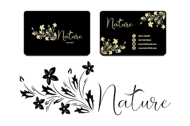 Nature logo with a combination of leaves, and business card template vector