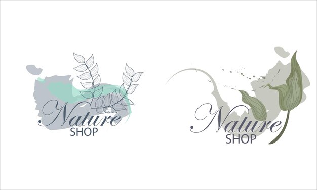 Nature logo with gray leaves, vector design with negative style