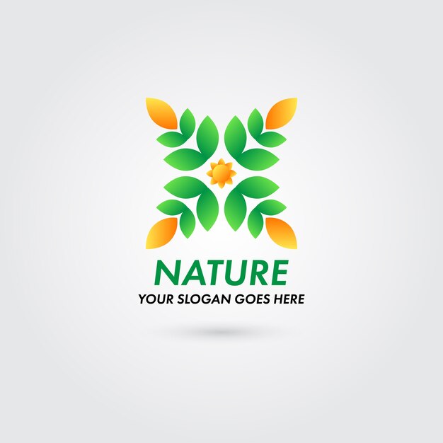 Nature logo with leaf concept and sun concept template