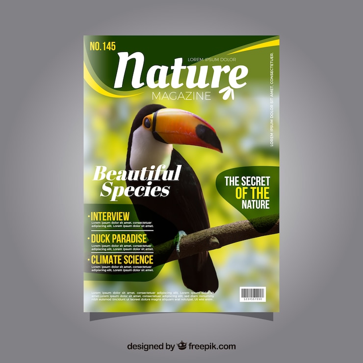 Vector nature magazine cover template with photo