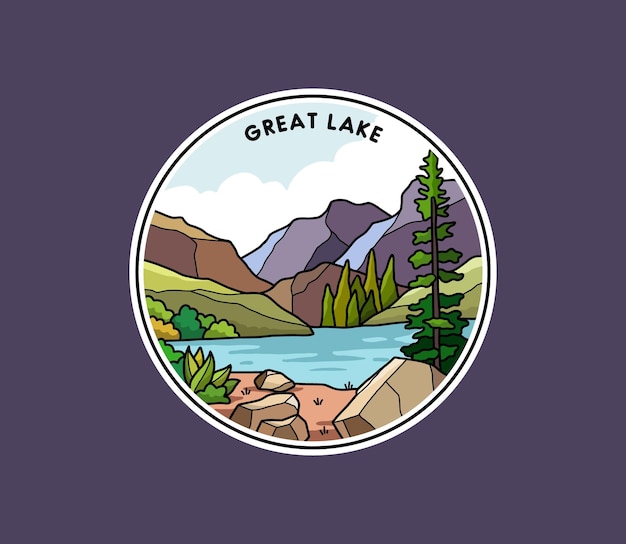 Nature mountain badges ilustration, outdoor stickers design with monoline style