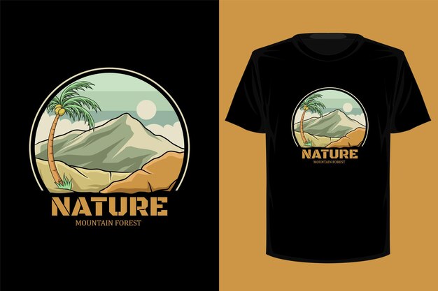 Design retrò vintage della maglietta della foresta di montagna della natura