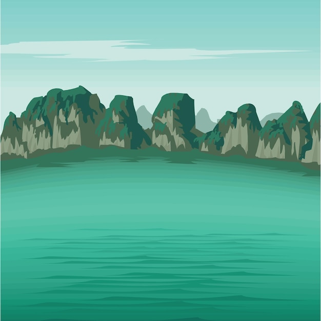 Vector nature mountain view waters landscape background illustration