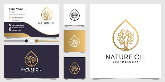 Логотип природного масла с современной концепцией дерева и дизайном визитной карточки