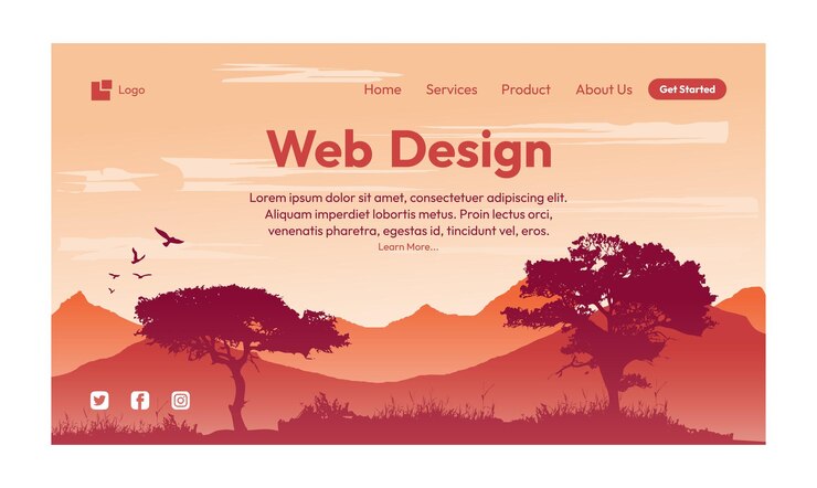 Vector nature orange and red landscape design for landing page