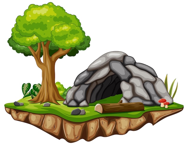 Nature Park Scene Background With Rock Cave