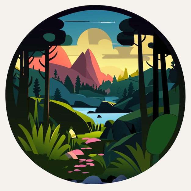 Vector nature park scenery sticker vector illustration