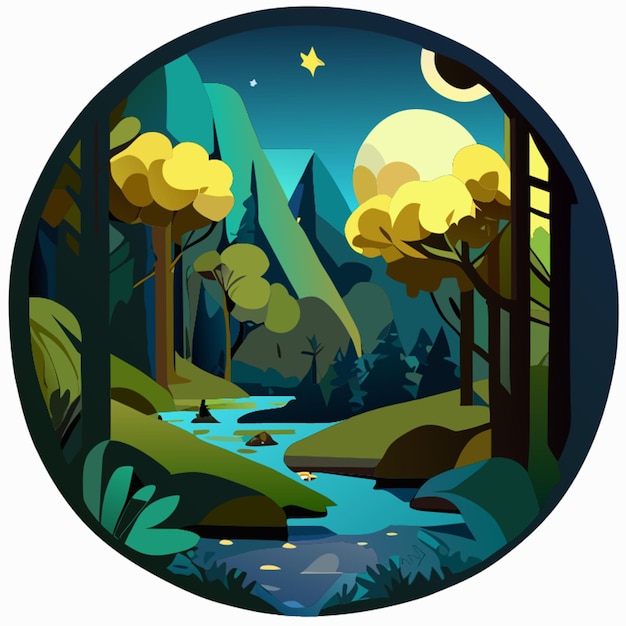 Vector nature park scenery sticker vector illustration