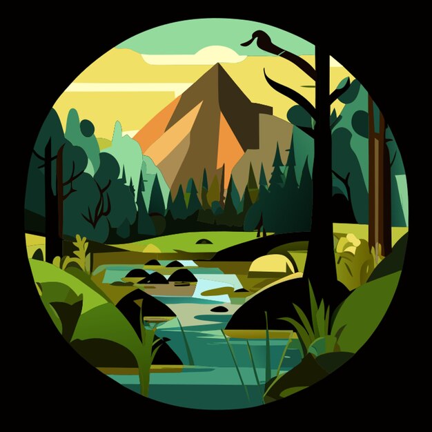 Vector nature park scenery sticker vector illustration