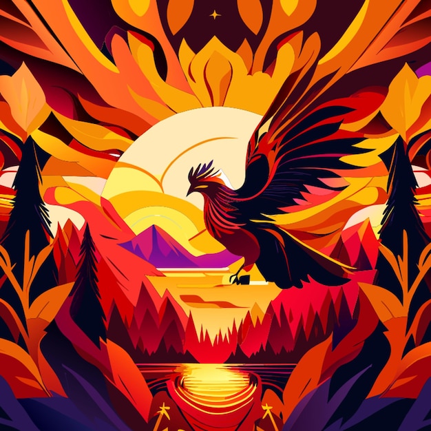 nature and phoenix vector illustration