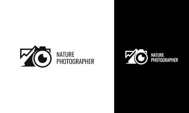 Nature photographer logo with camera and mountain