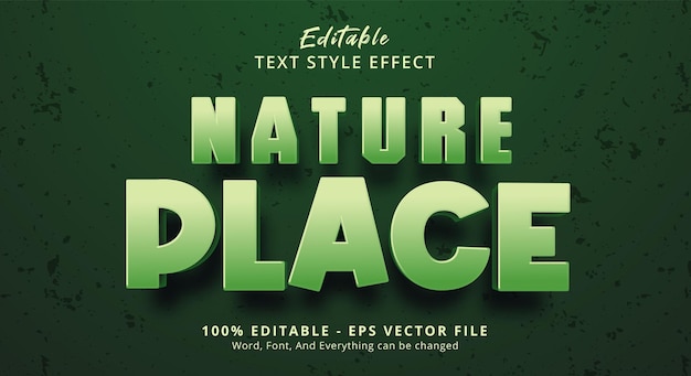 녹색 색상 스타일 효과에 Nature Place 텍스트, 편집 가능한 텍스트 효과