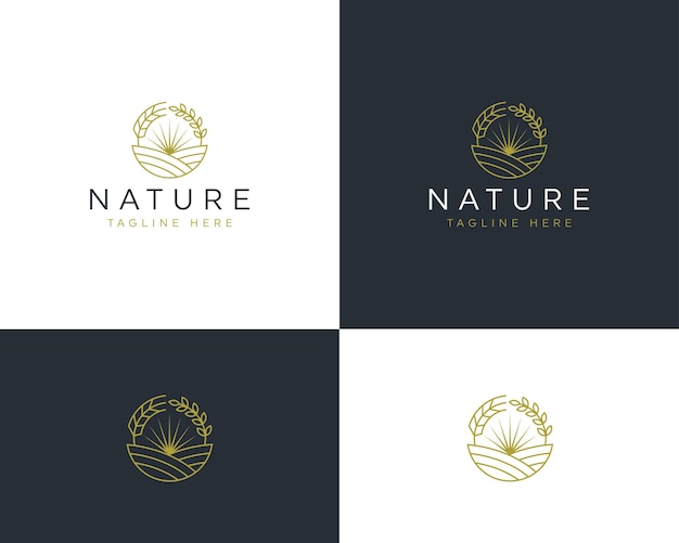 Vettore logo della pianta e della fattoria della natura vettore premium