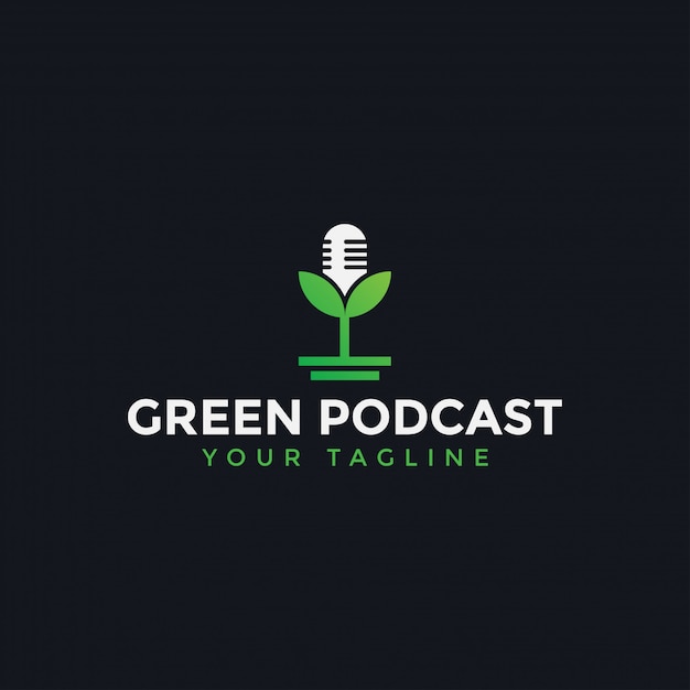 Vector nature podcast with leaf logo design template