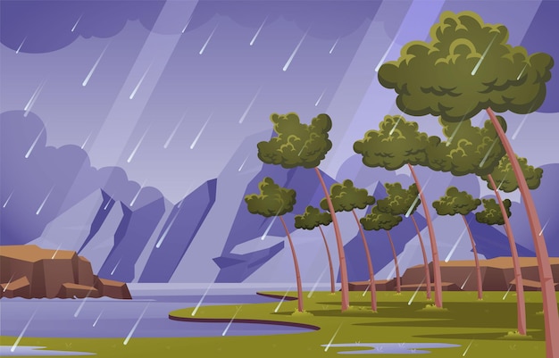 Vector nature raining scene background