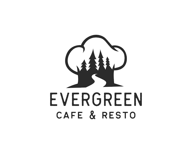 Nature restaurant logo. pine tree or forest inside chef hat logo design template concept