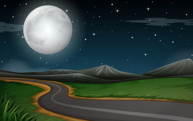 Vector a nature road night scene