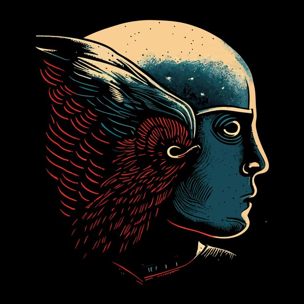 Vector nature's elegance human portrait embellished with the grandeur of an eagle in vector style